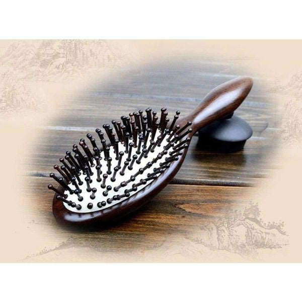Planet Gates 1pc black Natural Sandalwood Wood Brush Healthy Care Massage Hair Combs Antistatic Detangling Airbag Hairbrush Hair Styling Tool