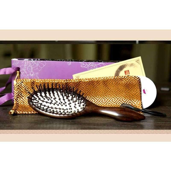 Planet Gates 1pc black Natural Sandalwood Wood Brush Healthy Care Massage Hair Combs Antistatic Detangling Airbag Hairbrush Hair Styling Tool