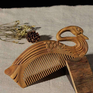 Planet Gates 1PC Boutique Swan Natural Green Sandalwood Comb All Fine Tooth No-static head Massage Hair Brush Health care Hair Style combs