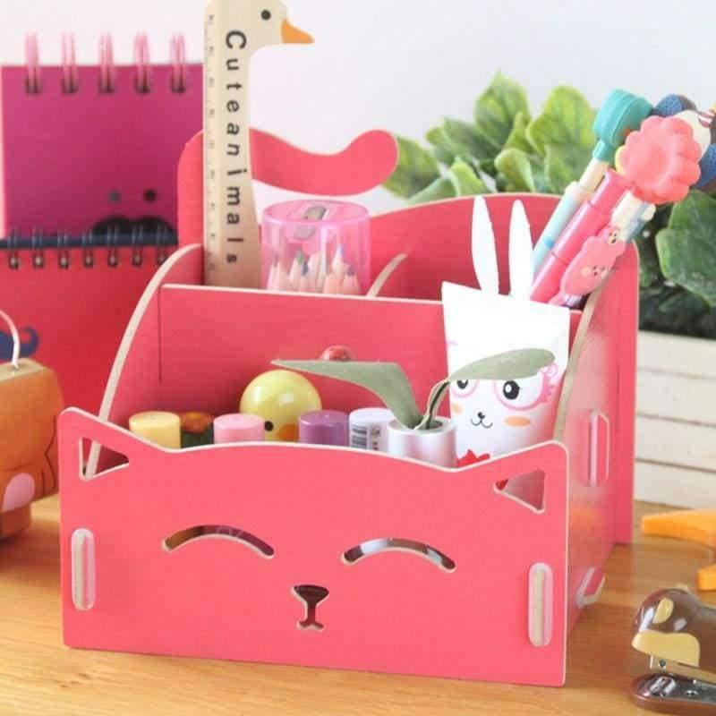Planet Gates 1pc Cute Cat Pen Holders Stationary Desk Organizer Storage Bin Wooden Space Saving Multifunction Cosmetic Box Desk Accessories