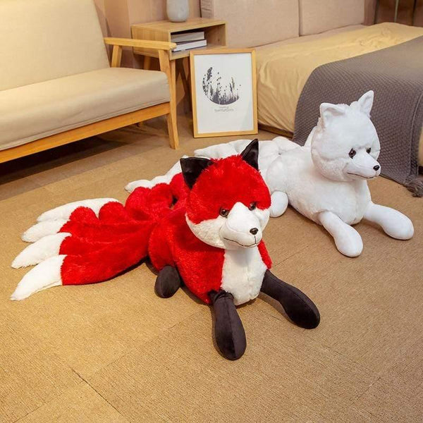 1PC Cute Soft White Red Nine Tails Fox Plush Toys Stuffed Animals Nine-Tailed Fox Kyuubi Kitsune Dolls Creative Gifts For Girls