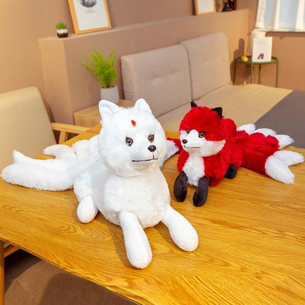 1PC Cute Soft White Red Nine Tails Fox Plush Toys Stuffed Animals Nine-Tailed Fox Kyuubi Kitsune Dolls Creative Gifts For Girls