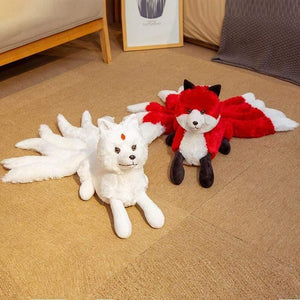 1PC Cute Soft White Red Nine Tails Fox Plush Toys Stuffed Animals Nine-Tailed Fox Kyuubi Kitsune Dolls Creative Gifts For Girls