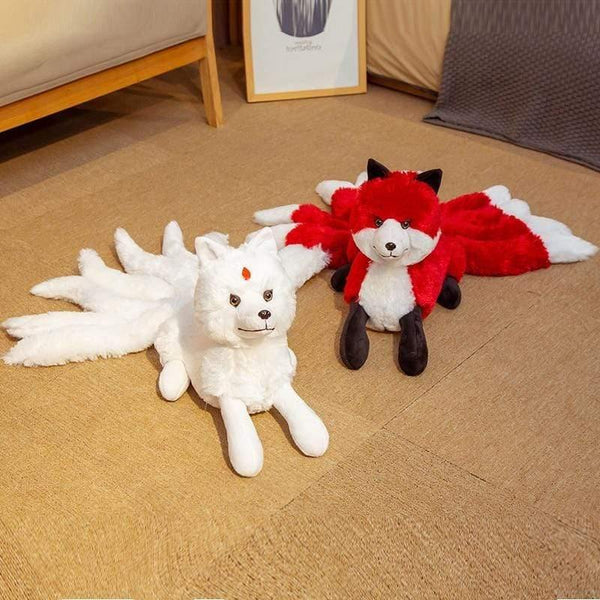 1PC Cute Soft White Red Nine Tails Fox Plush Toys Stuffed Animals Nine-Tailed Fox Kyuubi Kitsune Dolls Creative Gifts For Girls