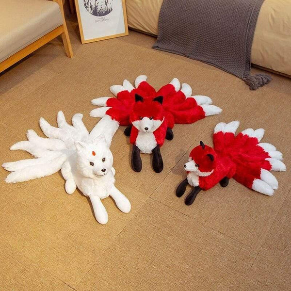 1PC Cute Soft White Red Nine Tails Fox Plush Toys Stuffed Animals Nine-Tailed Fox Kyuubi Kitsune Dolls Creative Gifts For Girls