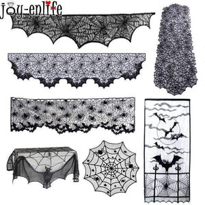 Planet Gates 1pc Halloween Decoration Props Black Lace Spiderweb Bat Fireplace Mantle Scarf Cover Tablecloth Christmas Festive Party Supplies