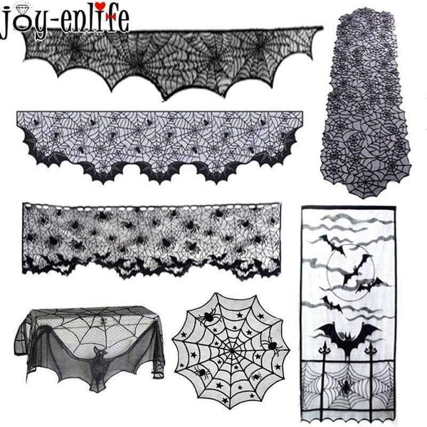 Planet Gates 1pc Halloween Decoration Props Black Lace Spiderweb Bat Fireplace Mantle Scarf Cover Tablecloth Christmas Festive Party Supplies