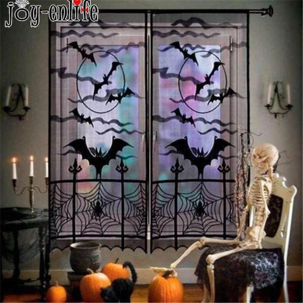 Planet Gates 1pc Halloween Decoration Props Black Lace Spiderweb Bat Fireplace Mantle Scarf Cover Tablecloth Christmas Festive Party Supplies