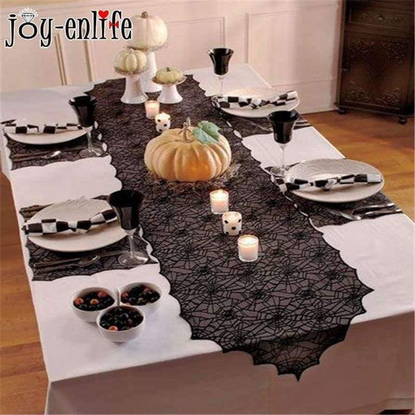 Planet Gates 1pc Halloween Decoration Props Black Lace Spiderweb Bat Fireplace Mantle Scarf Cover Tablecloth Christmas Festive Party Supplies