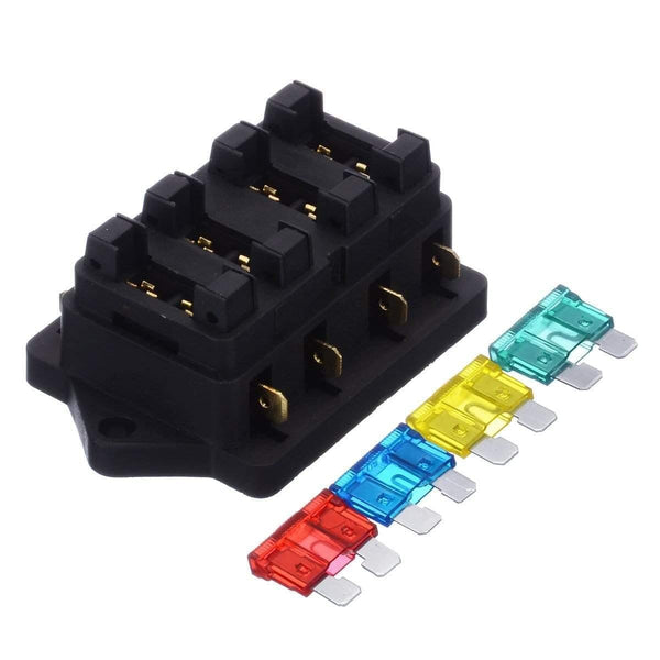 Planet Gates 1pcs 4 Way Fuse Box DC 12V 24V 40A Circuit Car Trailer Auto Blade Fuse Box Block Holder ATC ATO Fuse Holder with 4 Fuse