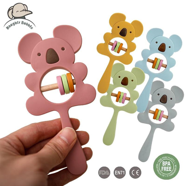 Planet Gates 1PCS Baby Silicone Rattle Koala Toys Baby Teether Play Gym Montessori Food Grade Stroller Bed Bell Pacifier Educational Baby Ite