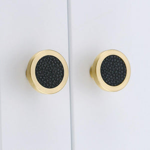 1PCS Cabinet Handles Solid Brass Cupboard Wardrobe Pulls Black Leather Hardware Drawer Home Furniture Door Handles Dresser Pull