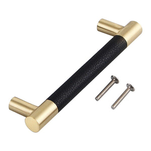 1PCS Cabinet Handles Solid Brass Cupboard Wardrobe Pulls Black Leather Hardware Drawer Home Furniture Door Handles Dresser Pull