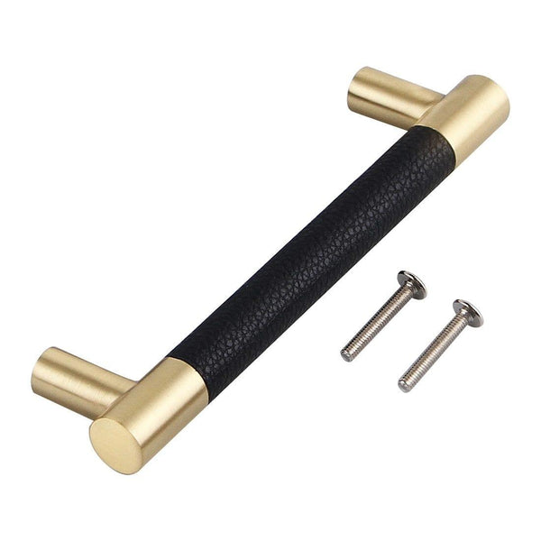 1PCS Cabinet Handles Solid Brass Cupboard Wardrobe Pulls Black Leather Hardware Drawer Home Furniture Door Handles Dresser Pull