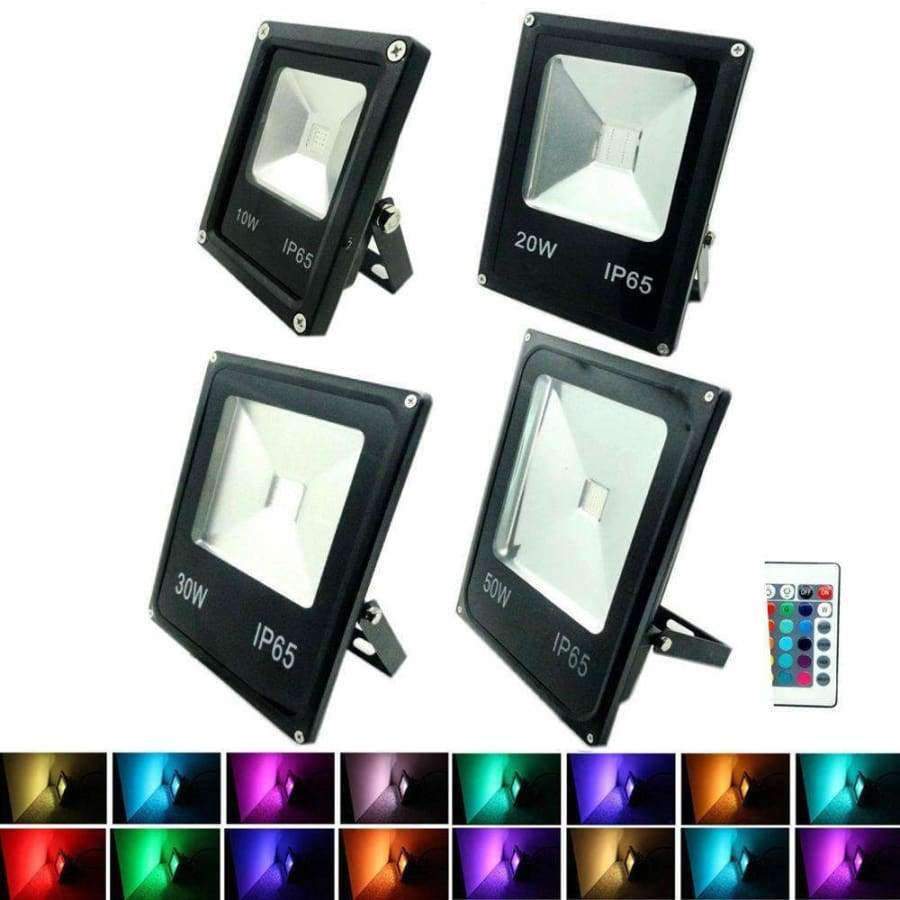 Planet Gates 1PCS Led Spotlight RGB Floodlights 10W 20W 30W 50W Flood Lighting IP65 Outdoor 85-265V Spotlights+Remote Controller Spot Garden