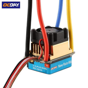 Planet Gates 1pcs OCDAY 2-3 Lipo/6-9NiMH 60A Dual Mode Brush Speed Controller ESC Regulator With Cooling Fan For 1/10 RC Car