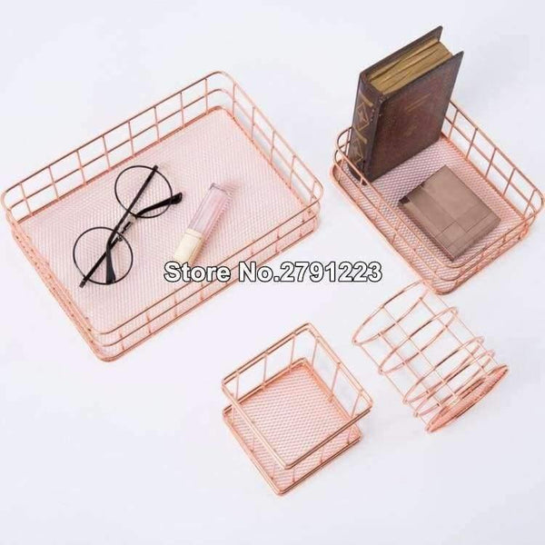 Planet Gates 1pcs Rose Gold Metal Pen Holder Box Case Organizer Home Desk Stationery Decor Office School Desk Accessories Supplies