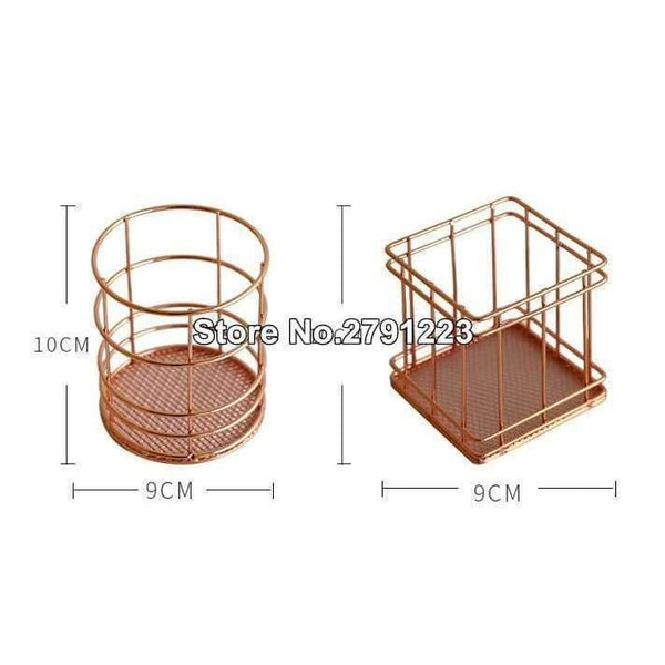Planet Gates 1pcs Rose Gold Metal Pen Holder Box Case Organizer Home Desk Stationery Decor Office School Desk Accessories Supplies