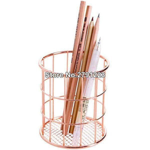 Planet Gates 1pcs Rose Gold Metal Pen Holder Box Case Organizer Home Desk Stationery Decor Office School Desk Accessories Supplies