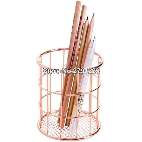 Planet Gates 1pcs Rose Gold Metal Pen Holder Box Case Organizer Home Desk Stationery Decor Office School Desk Accessories Supplies