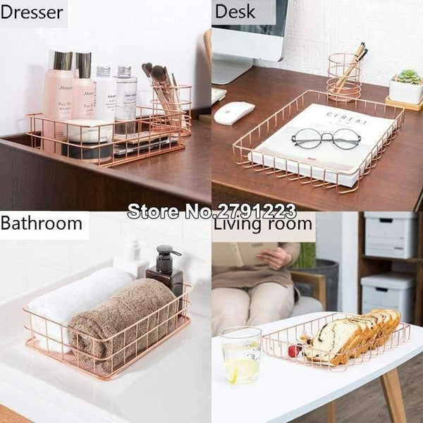 Planet Gates 1pcs Rose Gold Metal Pen Holder Box Case Organizer Home Desk Stationery Decor Office School Desk Accessories Supplies