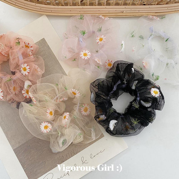1PCS Scrunchies Hair Ring Daisy Floral Hair Ties Rope Autumn Winter Women Ponytail Hair Accessories Girls Hairbands Gifts