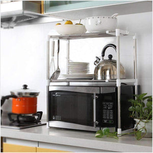 Planet Gates 1pcs Stainless Steel Adjustable Multifunctional Microwave Oven Shelf Rack Standing Type Double Kitchen Storage Holders