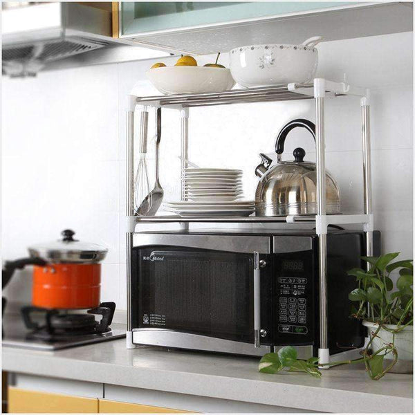 Planet Gates 1pcs Stainless Steel Adjustable Multifunctional Microwave Oven Shelf Rack Standing Type Double Kitchen Storage Holders