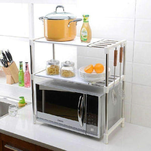 Planet Gates 1pcs Stainless Steel Adjustable Multifunctional Microwave Oven Shelf Rack Standing Type Double Kitchen Storage Holders