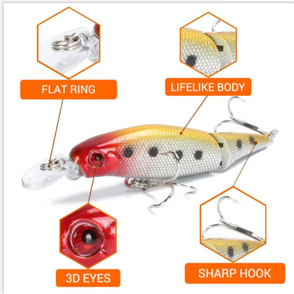 Planet Gates 1PCS Wobblers Pike Fishing Lures Multi Jointed Sections Hard Bait 85mm/7.4g Artificial Bait Minnow Crankbait Fishing Tackle Lure