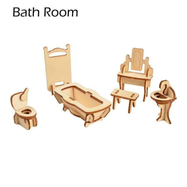 Planet Gates 1SET=34PCS, BOHS Wooden Doll House Furnitures Dollhouse Jigsaw Puzzle Scale Miniature Models DIY Accessories Set, Laser Cut