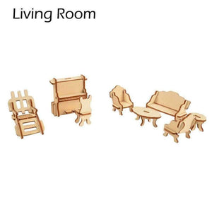 Planet Gates 1SET=34PCS, BOHS Wooden Doll House Furnitures Dollhouse Jigsaw Puzzle Scale Miniature Models DIY Accessories Set, Laser Cut
