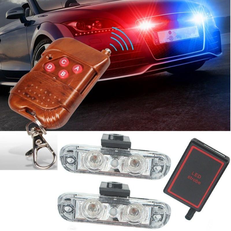 Planet Gates 1Set DC 12V 2 LED Wireless Remote Flash Controller Car Truck Police Light Red and Blue Flashing Strobe led LED Warning Light