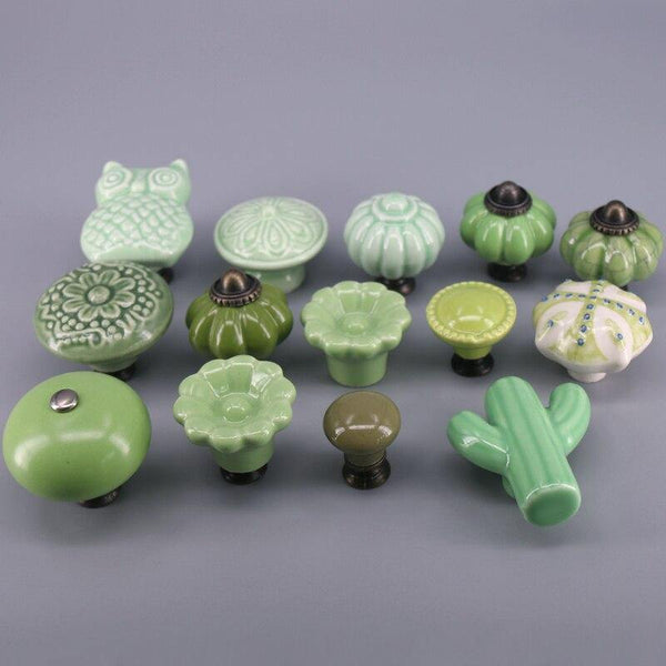 1x Green Color Series Ceramic Knobs  Dresser Drawer Cabinet Handle Pulls / CuteKitchen Cupboard Knob Furniture Hardware
