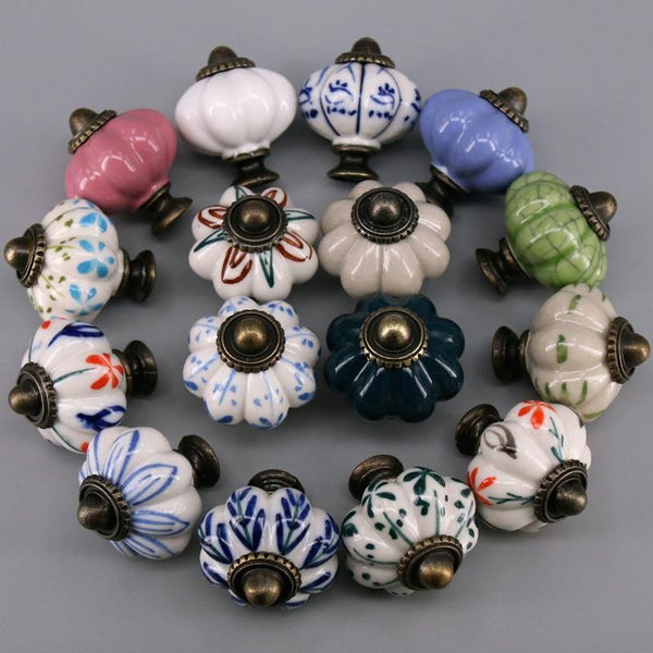1x Hot selling Pumpkins Knobs Ceramic Kitchen Cupboard Cabinet Wardrobe Baby Children Room Pull Drawer 33mm Porcelain Handle