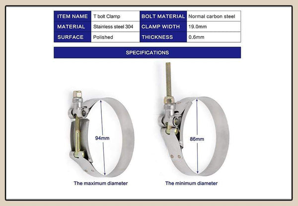 Planet Gates 2.0" 2.25" 2.5" 2.75" 3.0" 3.25" 3.5" 3.75" 4.0" T-Bolt Exhaust Clamp Intake Turbo Exhaust Intercooler Silicone Coupler 1 Piece