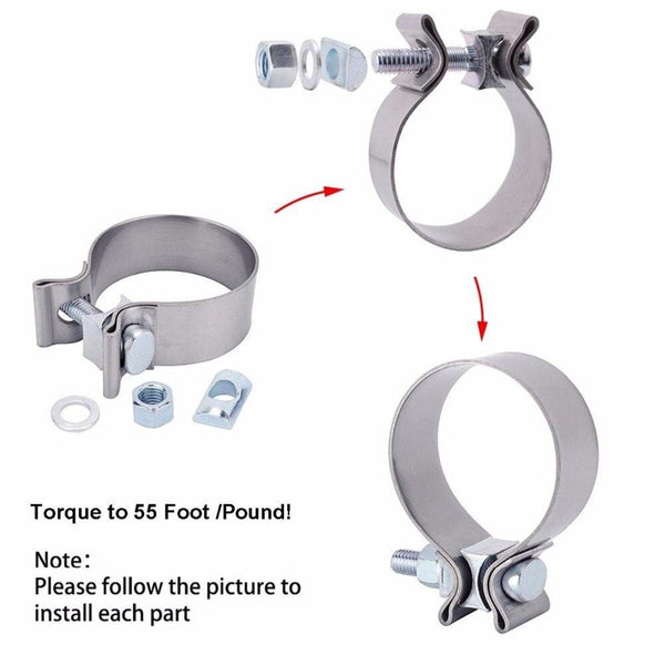 Planet Gates 2.0" 2.25" 2.5" 3.0" 4.0" Stainless Exhaust Lap Joint Exhaust Band Clamp Exhaust Sleeve Butt Joint Clamp