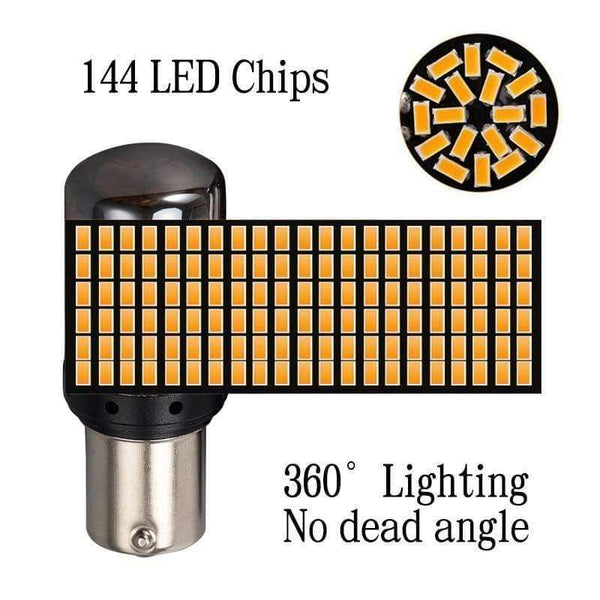 Planet Gates 2*1156 BA15S P21W/BAU15S PY21W/T20 7440 W21W LED Turn Signal Light Bulb Canbus Error free No Hyper Flash Amber 144SMD