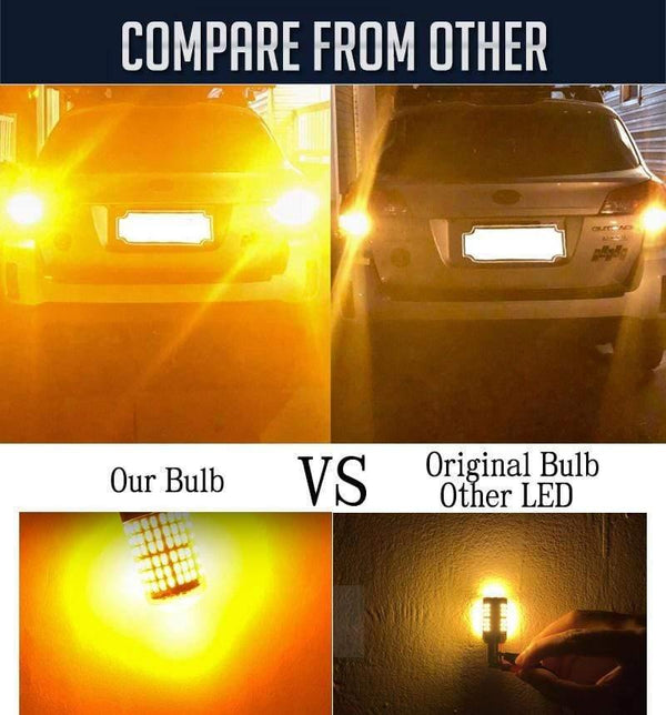Planet Gates 2*1156 BA15S P21W/BAU15S PY21W/T20 7440 W21W LED Turn Signal Light Bulb Canbus Error free No Hyper Flash Amber 144SMD