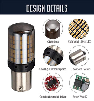 Planet Gates 2*1156 BA15S P21W/BAU15S PY21W/T20 7440 W21W LED Turn Signal Light Bulb Canbus Error free No Hyper Flash Amber 144SMD