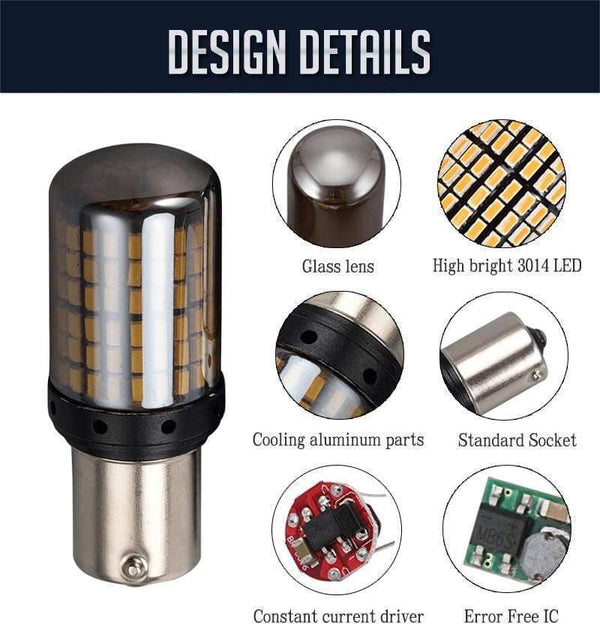 Planet Gates 2*1156 BA15S P21W/BAU15S PY21W/T20 7440 W21W LED Turn Signal Light Bulb Canbus Error free No Hyper Flash Amber 144SMD