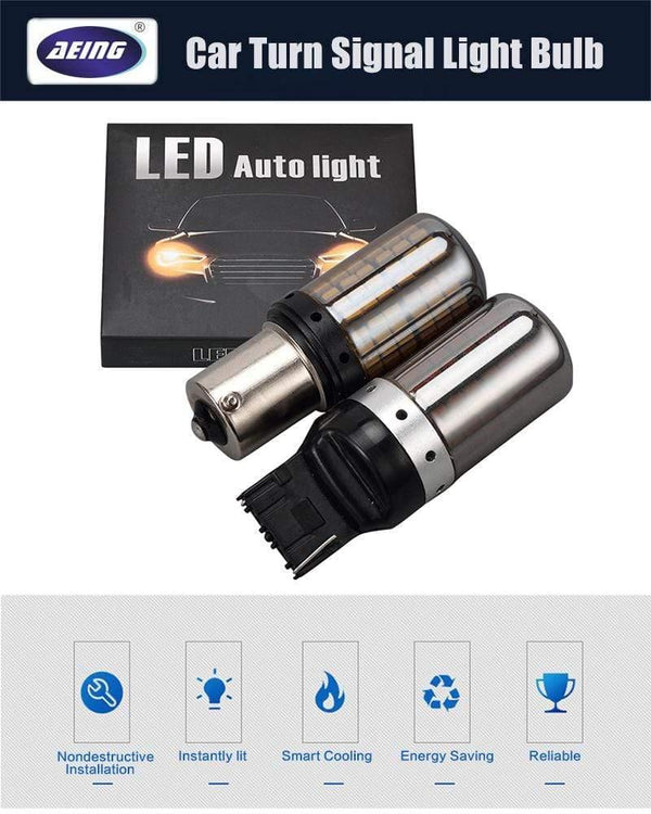 Planet Gates 2*1156 BA15S P21W/BAU15S PY21W/T20 7440 W21W LED Turn Signal Light Bulb Canbus Error free No Hyper Flash Amber 144SMD