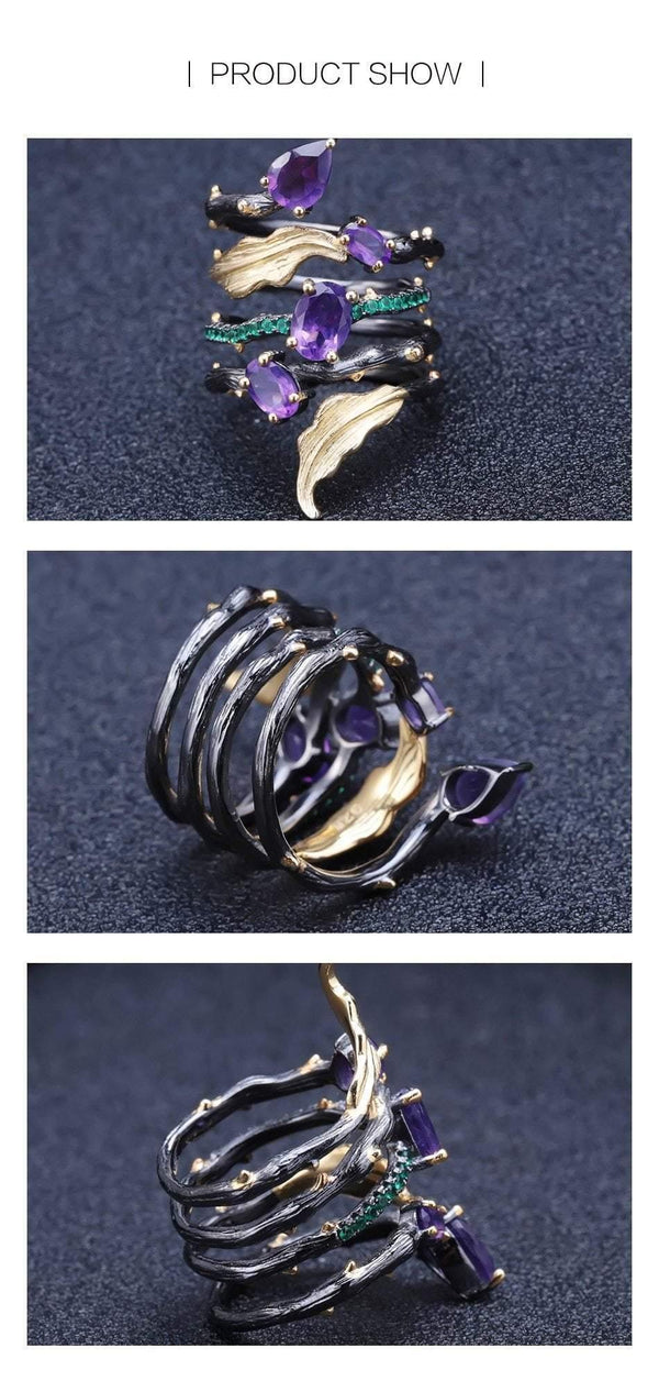 Planet Gates 2.26Ct Natural Amethyst Gemstone Finger Ring 925 Sterling Sliver Vintage Neo-Gothic Rings For Women Fine Jewelry