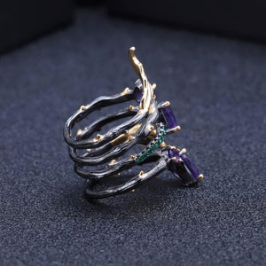 Planet Gates 2.26Ct Natural Amethyst Gemstone Finger Ring 925 Sterling Sliver Vintage Neo-Gothic Rings For Women Fine Jewelry