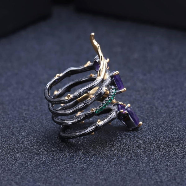 Planet Gates 2.26Ct Natural Amethyst Gemstone Finger Ring 925 Sterling Sliver Vintage Neo-Gothic Rings For Women Fine Jewelry