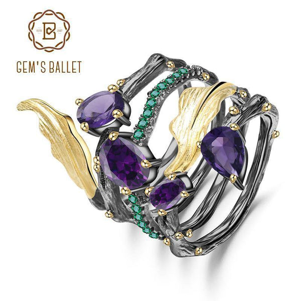 Planet Gates 2.26Ct Natural Amethyst Gemstone Finger Ring 925 Sterling Sliver Vintage Neo-Gothic Rings For Women Fine Jewelry
