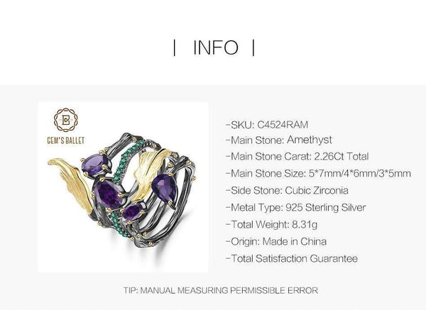 Planet Gates 2.26Ct Natural Amethyst Gemstone Finger Ring 925 Sterling Sliver Vintage Neo-Gothic Rings For Women Fine Jewelry