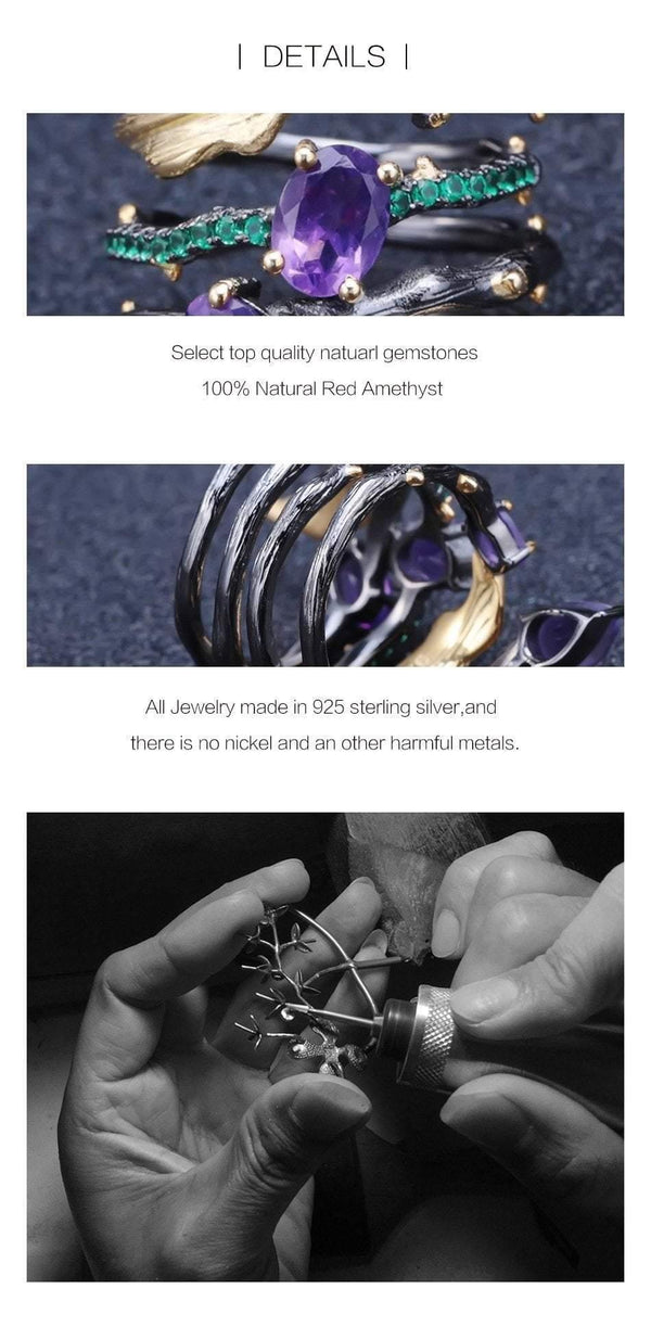 Planet Gates 2.26Ct Natural Amethyst Gemstone Finger Ring 925 Sterling Sliver Vintage Neo-Gothic Rings For Women Fine Jewelry