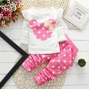Planet Gates 2 / 3M Spring children girls clothing sets mouse early autumn clothes bow tops t shirt leggings pants baby kids 2 pcs suit