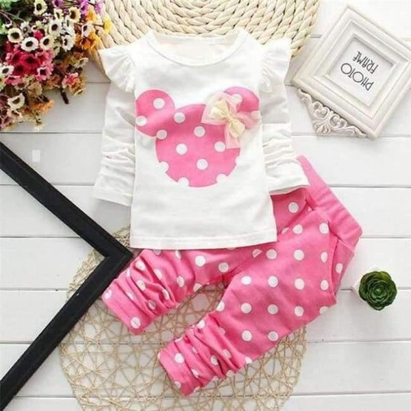 Planet Gates 2 / 3M Spring children girls clothing sets mouse early autumn clothes bow tops t shirt leggings pants baby kids 2 pcs suit